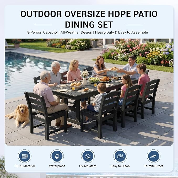 KINGYES Outdoor Armless Dining Chairs Set of 4,All-Weather HDPE Patio Chairs for Backyard,Pooside,Black