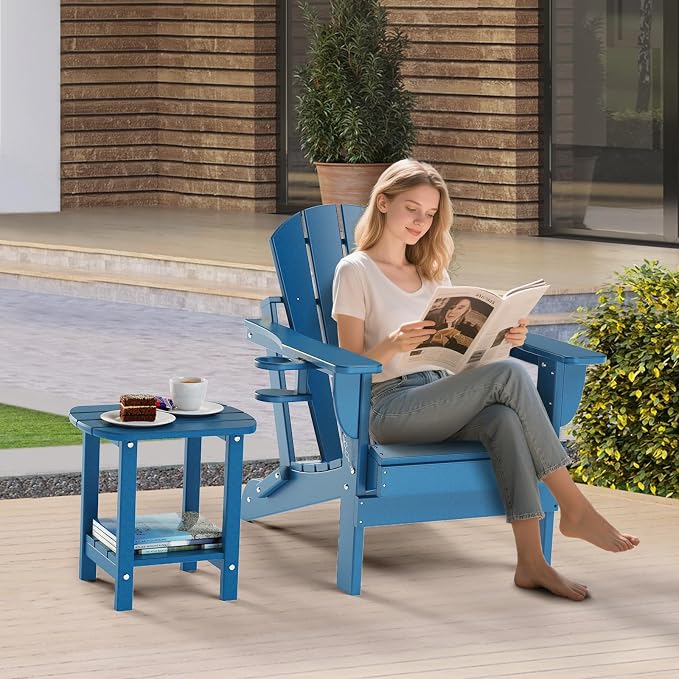 nalone Adirondack Side Table 16.5" Outdoor Side Table HDPE Plastic Double Adirondack End Table Small Table for Patio(Navy Blue)
