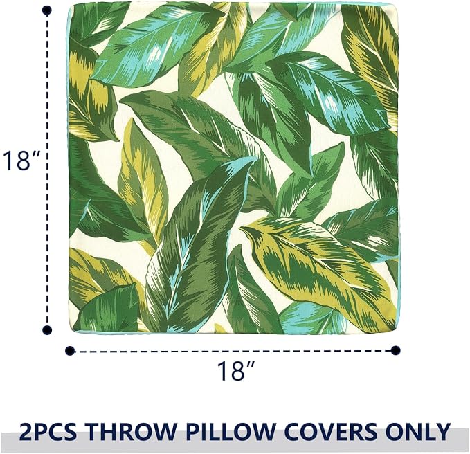 Outdoor Throw Pillow Covers 18x18 Inch, Decorative Pillow Covers for Patio Furniture, Lush Leaf Jungle Modern Cushion Cases for Garden Couch Home Sofa, Pack of 2