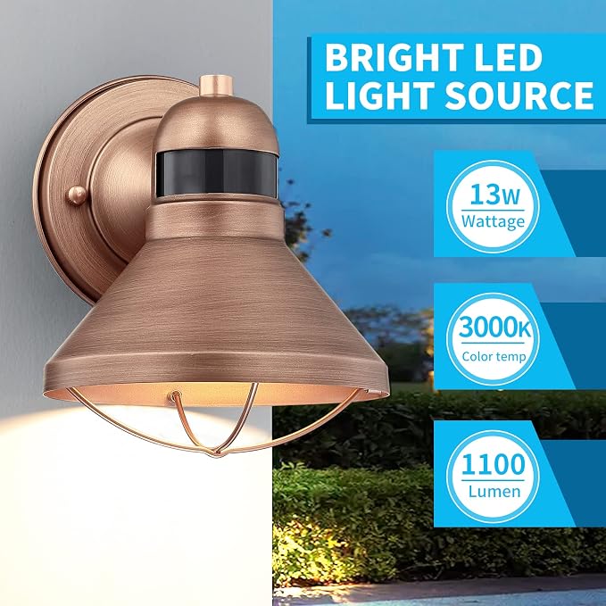 Motion Sensor Outdoor LED Barn Light Dusk to Dawn Exterior Wall Lantern | Waterproof Outside Sconce Lighting Fixture Farmhouse Wall Mount Porch Lamp for House Garage Patio