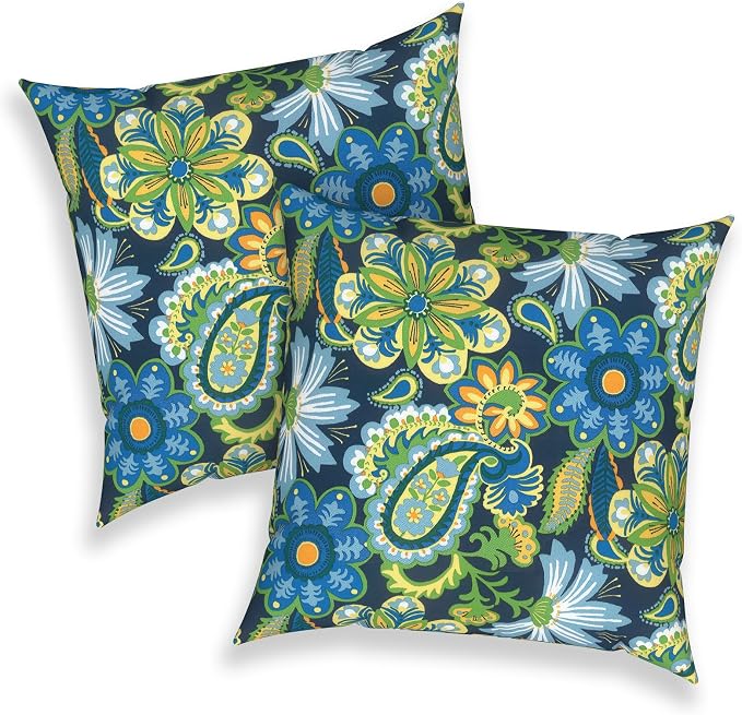 Outdoor 16x16 Inch Throw Pillow Covers Set of 2, Covers ONLY, All Weather Square Pillow Cases, Patio Cushion Pillow of Home Furniture Use, Wonder Garden