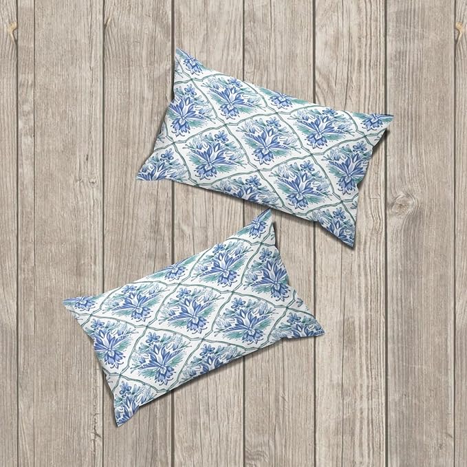 Zipped Pillow Cases for Home Decor Blue and Green Floral Pattern Throw Pillow Cover Set of 2 Farmhouse Cushion Cover Cases for Living Room Club Home Decor 12x20in