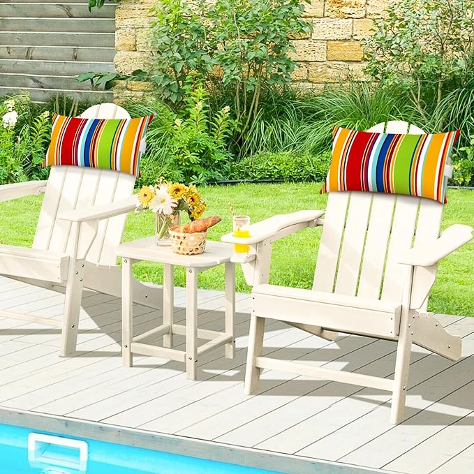 Outdoor Pillows for Lounge Chair Head Resting 2 Pack Waterproof | Headrest Lumbar Pillows with Adjustable Strap for Recliner Beach Pool Lounger Chair, Rainbow Stripes