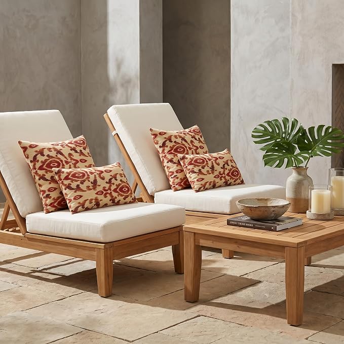 RSH DECOR: Sunbrella Lumbar & Square Pillows Set of 4 | 20" x 12" & 17" x 17" | Water and Fade-Resistant Performance Fabric | Outdoor Throw Pillows for Patio Furniture | Made in USA (Bukhara Russet)