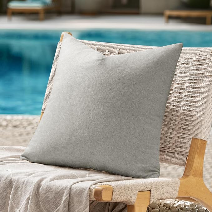 ANRODUO Outdoor Waterproof Pillow Covers for Patio Grey 16x16 Pack of 2 | Outdoor Pillow Covers for Patio Furniture, Decorative Linen Cushion Sham, Outside Square Pillowcase for Garden Balcony Bench