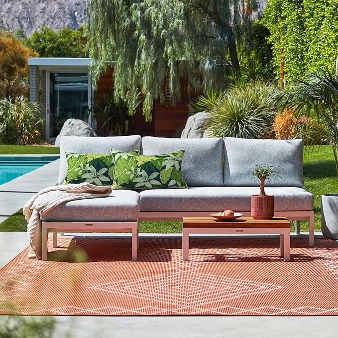 LVTXIII 2 Pack Outdoor Lumbar Pillows 12x20 Inch with White Piping, Fade Resistant Support Throw Pillows with Inserts for Patio Furniture, Sofa, Chair, Jungle Leaves