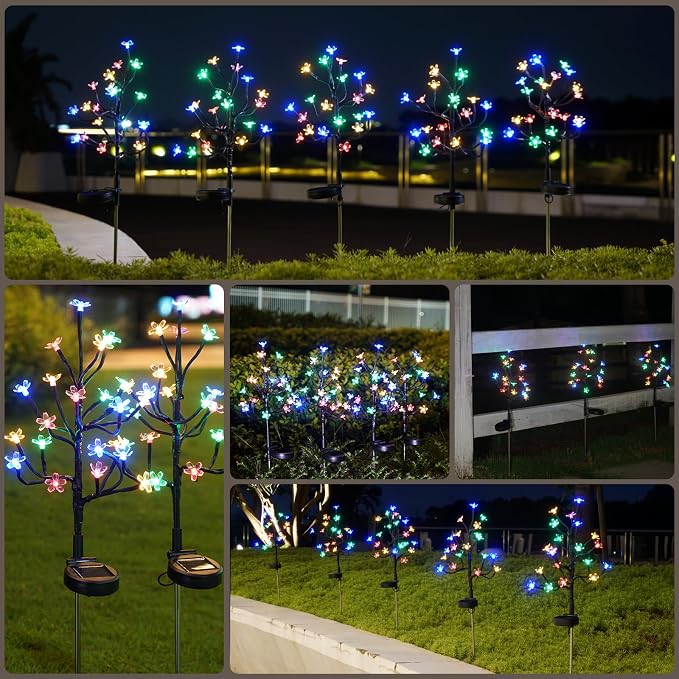 4 Pack Solar Garden Lights Outdoor, Solar Lights Outdoor Flowers | 2Modes 80LED Garden Decor, Waterproof Solar Powered Fairy Garden Outdoor Decorations for Yard Patio Pathway, Gardening Gifts