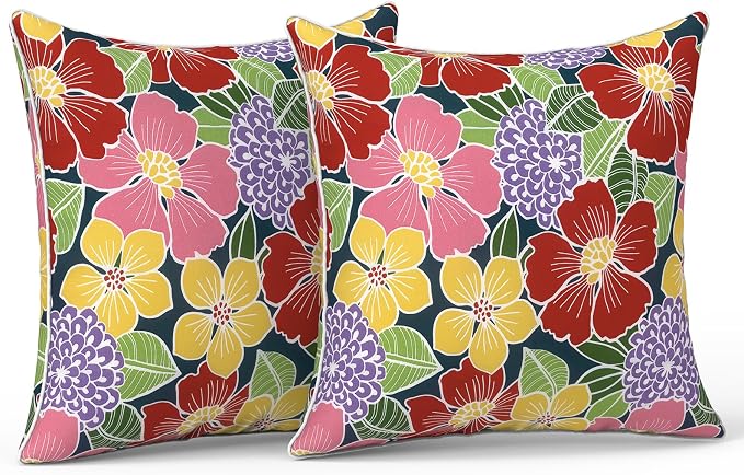 LVTXIII Outdoor/Indoor Pillow Covers, Patio Fade Resistant Throw Pillow Covers ONLY, Waterproof Farmhouse Accent Cushion Cases for Sofa Patio Couch Decoration 18"x18" Set of 2, Flower Bloom