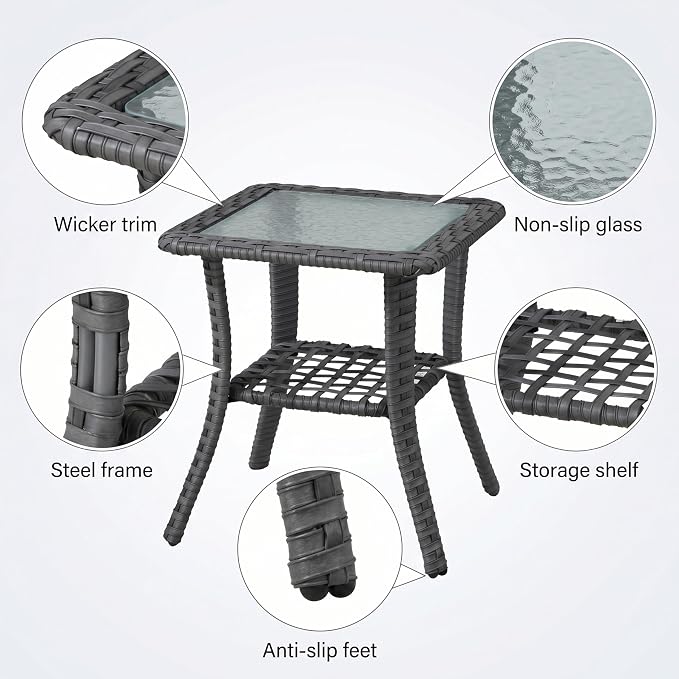 3 Pack Patio Furniture Set with 6" Thick Cushions, Dienspeak Rattan Wicker Patio Set with Two Outdoor Chairs and Table, High Back Rattan Chair with Comfy Cushions for for Porch, Garden Poolside Balcon