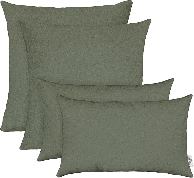 RSH DECOR Sunbrella Lumbar & Square Pillows Set of 4 | 20" x 12" & 17" x 17" | Water & Fade-Resistant Performance Fabric | Outdoor Throw Pillows | Made in USA (Cast Sage Green)