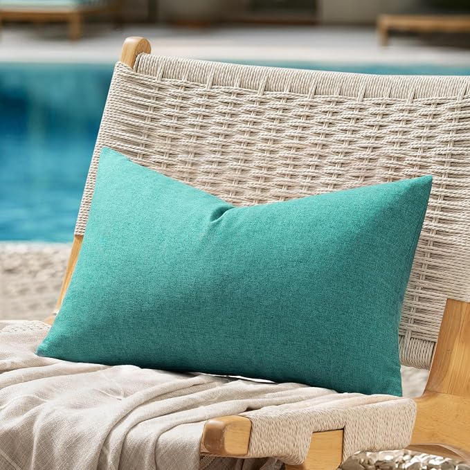 ANRODUO Outdoor Waterproof Pillow Covers for Patio 12x20 Turquoise 2 Pack | Outdoor Pillow Covers for Patio Furniture, Decorative Linen Cushion Sham, Outside Lumbar Pillowcase for Garden Balcony Decor