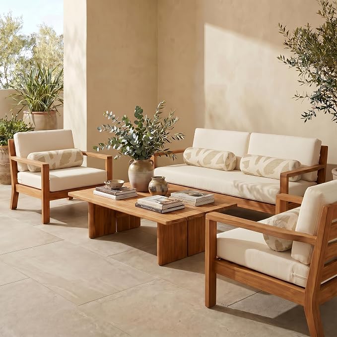 RSH DECOR: Sunbrella Neck Roll Pillows Set of 4 | 24” x 8” | Outdoor Bolster for Patio, Deck, Porch, or Poolside Chairs | Fade & Water-Resistant | Made in USA (Draft Parchment)