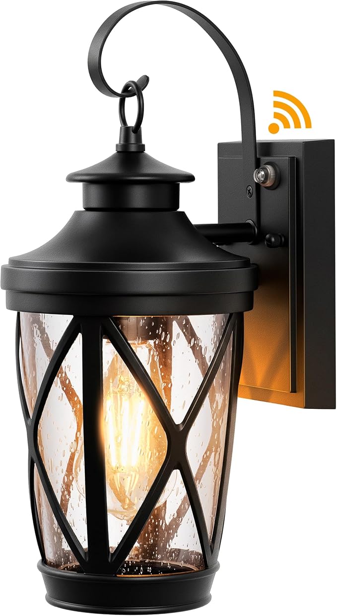VIANIS Porch Lights Outdoor, Black Dusk to Dawn Outdoor Lighting Wall Mount, Modern Exterior Lighting Fixtures with Seeded Glass, Anti-Rust Waterproof Exterior Wall Lantern for Garage with E26 Socket