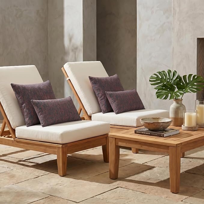 RSH DECOR: Sunbrella Lumbar & Square Pillows Set of 4 | 20" x 12" & 17" x 17" | Water and Fade-Resistant Fabric | Outdoor Throw Pillows for Patio Furniture | Made in USA (Platform Horizon)
