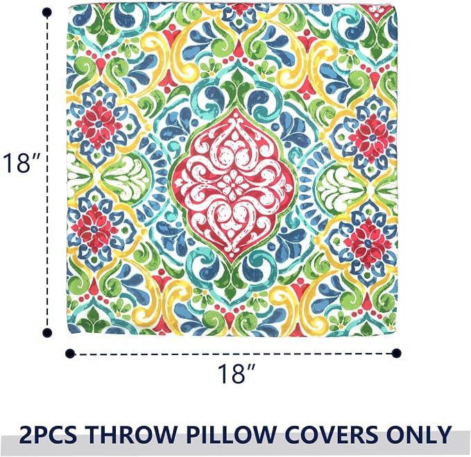 Outdoor Throw Pillow Covers 18”x18”, Decorative Pillow Covers for Patio Furniture, Modern Cushion Cases for Garden Couch Home Sofa Bed Office Chair, Pack of 2,Damask Red