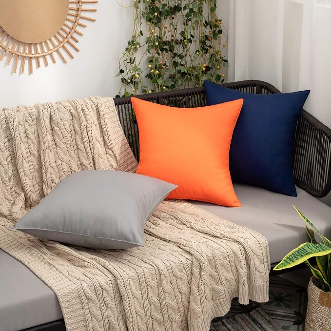 MIULEE Decorative Outdoor Waterproof Pillow Covers 18x18 Orange | Decorative Patio Furniture,Pack of 2,Accent Square Soild Throw Pillow Covers,Summer Garden Tent Couch Sofa