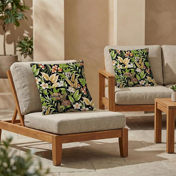 RSH DECOR Square Throw Pillows Set of 2, 20" x 20", All-Weather Pillows, Carena Ebony, Made in USA
