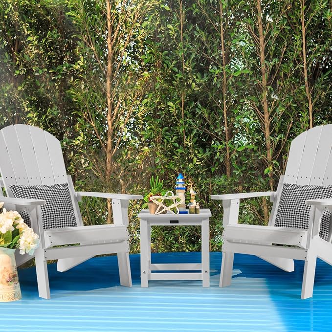 Outdoor Side Table Set of 2, HIPS Plastic Composite Adirondack Patio Table, Weather Resistant End Tables for Outside, Indoor, Patio, Garden, Pool, Porch, Backyard, Lawn, Deck - White