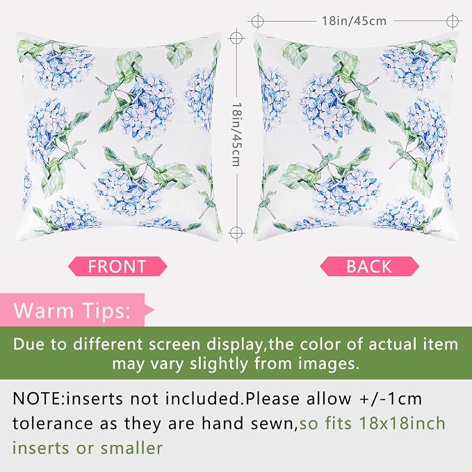cygnus Summer Waterproof Outdoor Pillow Covers 18x18 Inch Blue Green Hydrangea Outdoor Pillows for Patio Furniture Garden Home Decor- Double Side,Fade Resist