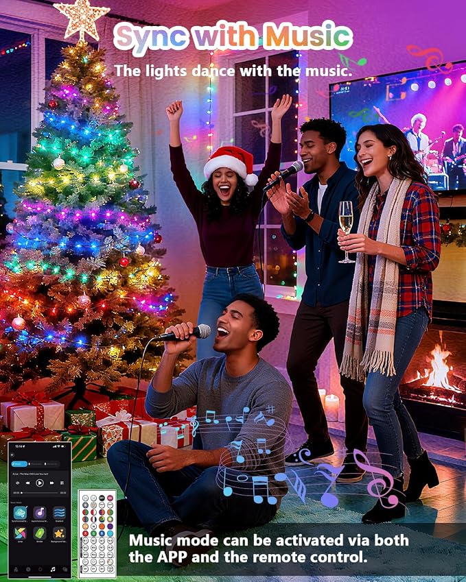 OZS 300LED Smart Color Changing Fall String Lights | 107FT App Controlled Orange Lights, Waterproof RGB LED String Lights with Remote & Timer, Music Sync Multiple Modes Indoor Outdoor for Fall Decor