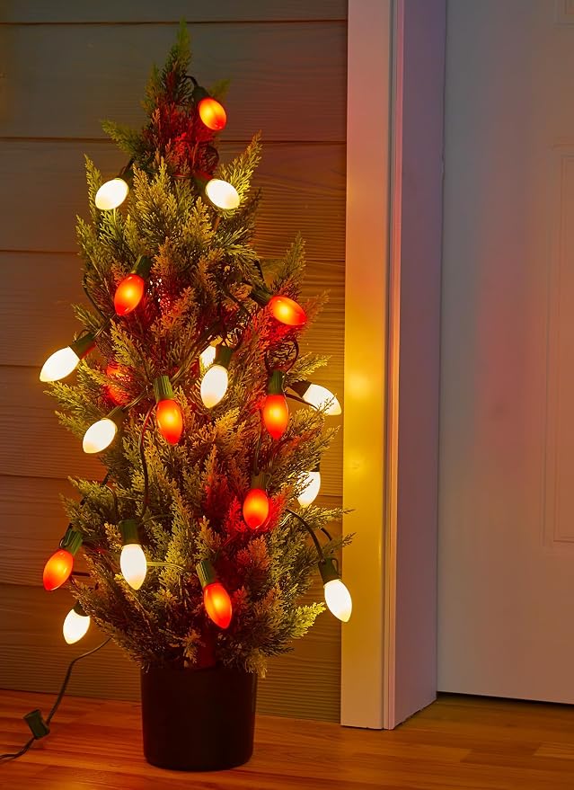 C9 Christmas Lights Outdoor, 100Ft 50 LED Red & Warm White String Lights | Waterproof Shatterproof Connectable Christmas Tree Lights for House Outside Roofline Patio Yard Home Xmas Decorations