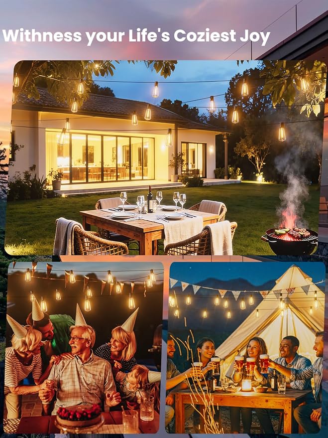Svater Outdoor String Lights 120 FT, Waterproof Patio Light with 63 Bulbs | Outside Hanging Lighting, ST38 Dimmable Edison LED Bulbs, Connectable for Bistro Cafe Market Backyard, ETL 2700K