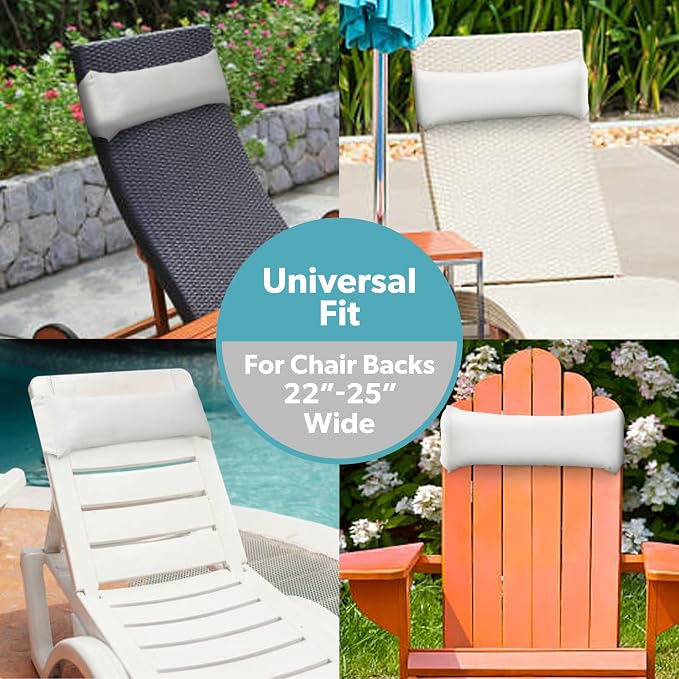 Coast Modern Outdoor Lounge Chair Pillow with Strap - Waterproof Headrest Pillow for Pool Lounger & Patio Chaise Cushions