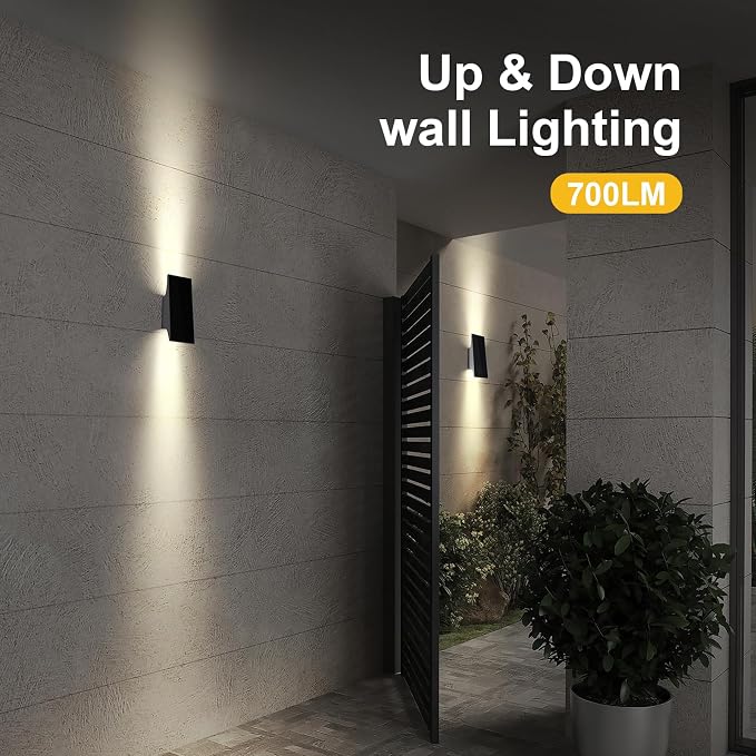 Solar Lights Outdoor Up and Down, 2pcs Solar Wall Lights Outdoor | 4-Level Brightness, Dusk to Dawn, 3000K 700LM Solar Sconce Lights Outdoor, IP65 Waterproof, for Yard Patio Garage Porch Decor