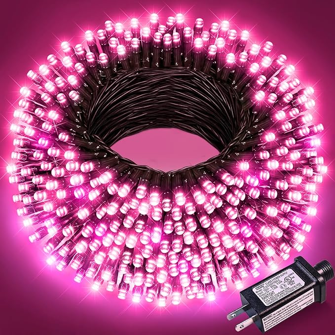 100FT 300LED Christmas Lights Outdoor, Christmas Tree Lights, Pink | Plug in 8 Modes Waterproof Connectable String Lights for Outside Indoor Home Patio Garden Holiday Valentine's Day Decorations