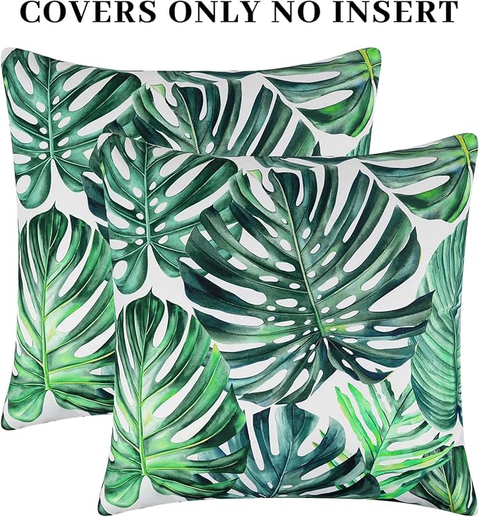 Adabana Outdoor Waterproof Tropical Leaf Pillow Covers 18x18 Inch | Monstera Green Plant Outdoor Pillow Covers Summer Decirative for Patio Furniture Porch Garden Pillows
