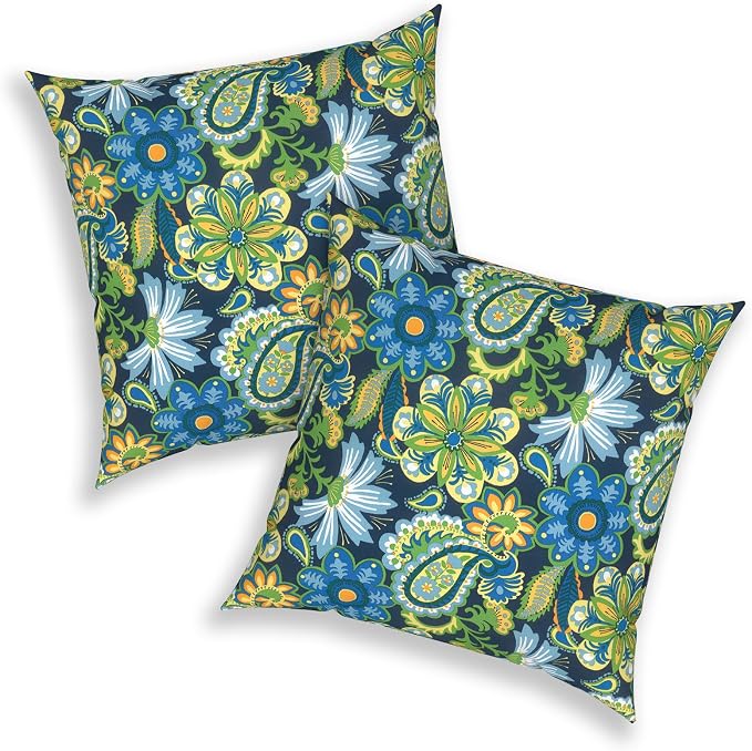 Outdoor 20x20 Inch Pack of 2 Patio Throw Pillow Covers ONLY, Water Repellent Cushion Cases, Square Pillowcases for Outdoor Couch Decoration, Wonder Garden