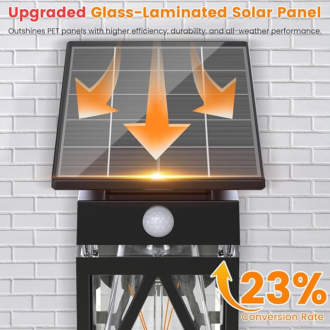 1 Pack Solar Porch Lights Outdoor with Dusk-to-Dawn Motion Sensor | 200LM 3000K Warm White, E26 ST58 Bulb, Classic Lantern Design, 3 Lighting Modes, IP65 Waterproof for Porch, Garage & Patio