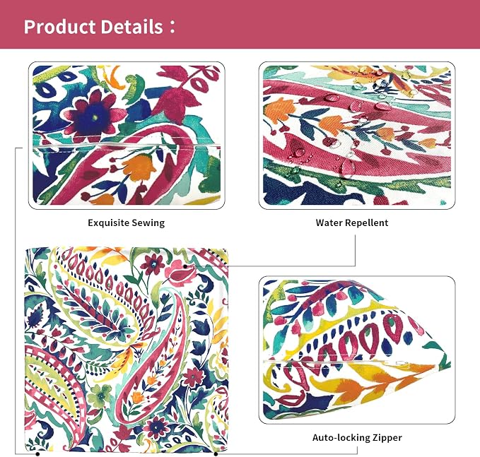 Outdoor Pillow Covers for Patio Furniture 20x20 Inch, Decorative Patio Throw Pillow Covers Set of 2, Modern Square Cushion Cases for Porch Garden Home Office, Vigour Paisley