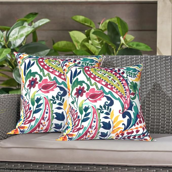 LVTXIII Outdoor Throw Pillows, Decorative Throw Pillows with Inserts, 16"x16" Square Pillows for Bed, Couch, Sofa and Patio Furniture, Set of 2, Vigour Paisley
