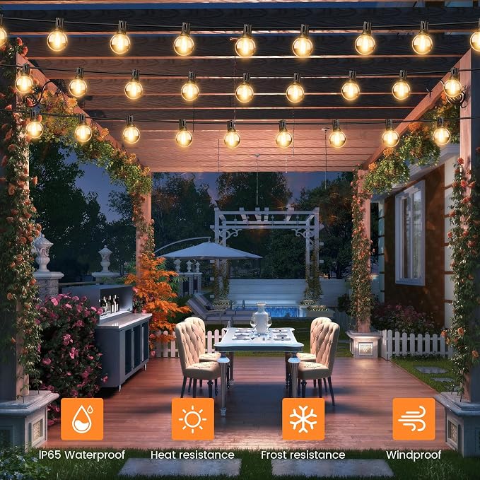 OHLUX 35FT Solar String Lights Outdoor, Waterproof Solar Patio Lights with Remote, 17 Shatterproof LED Filament G40 Globe Bulbs, 2200K Soft White, Dimmable Outside Hanging Light for Backyard Deck
