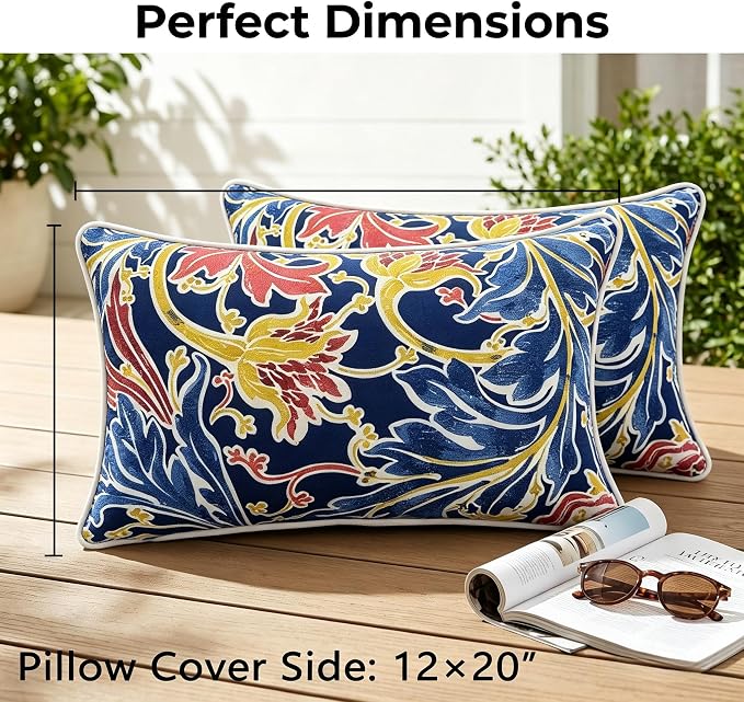 JMGBird Colorful Pillows Navy Outdoor Pillows with Inserts Included | 12 x 20 outdoor pillow insert outdoor throw pillow outdoor patio pillows for Patio Furniture