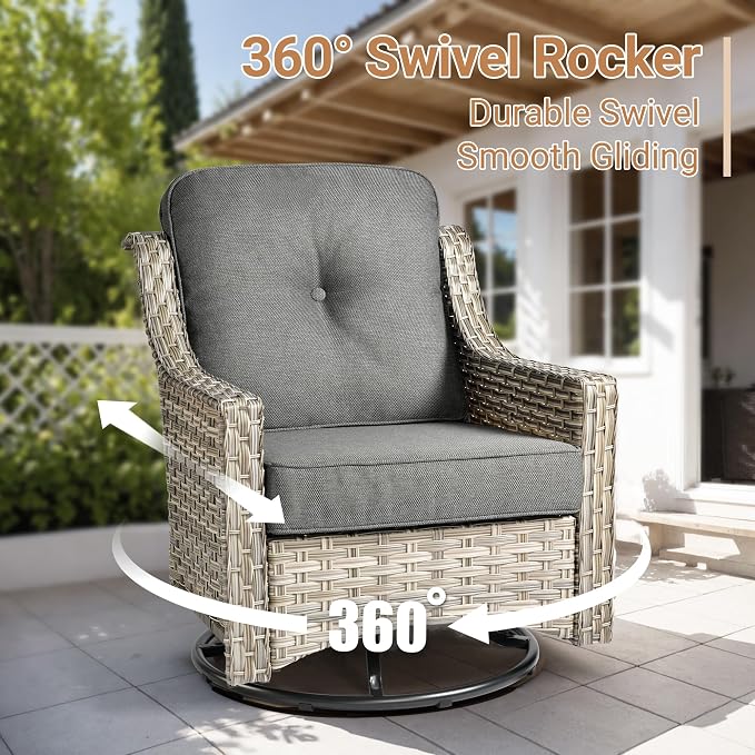 HOOOWOOO Outdoor Patio Furniture Set,10 Pieces Wicker Out Door Sectional Furniture L Shaped Couch,Patio Conversation Sets with Swivel Rocking Chair LED Table,Charcoal Gray
