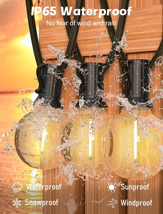 SUNSGNE Outdoor String Lights, 50FT Outdoor Globe Light with 52 G40 Shatterproof LED Bulbs(2 Spare), String Lights for Outside Patio Porch Garden Backyard Balcony Deck Decor, E12 Sockets