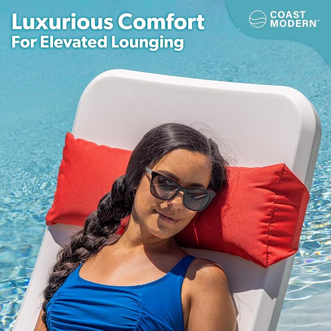 Coast Modern Outdoor Lounge Chair Pillow with Strap - Waterproof Headrest Pillow for Pool Lounger & Patio Chaise Cushions