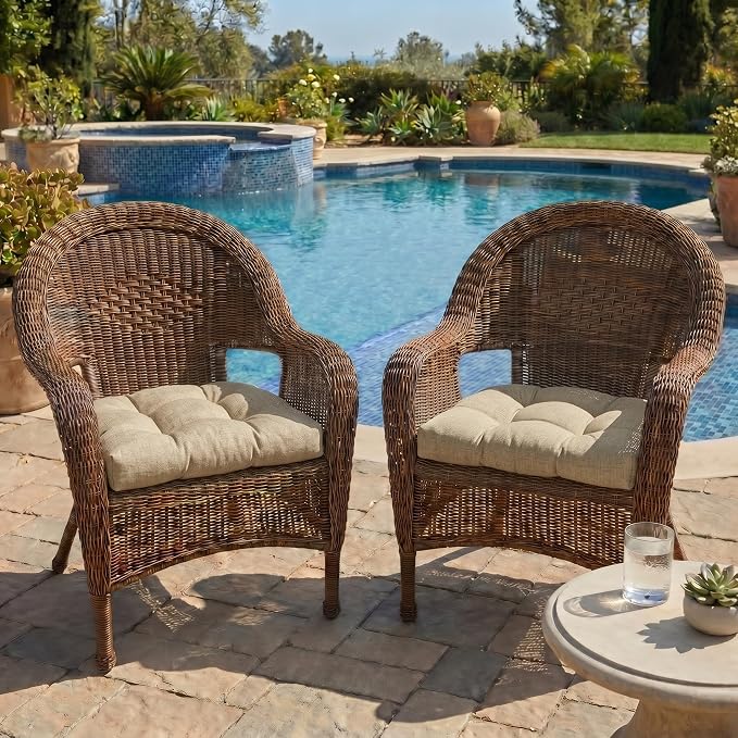 RSH DECOR: Sunbrella Tufted Wicker U-Shape Cushions Set of 2 | 19” x 19” | Outdoor Seat Cushions for Patio Furniture| Crafted with Sunbrella Performance Fabric | Made in USA (Cast Tinsel)