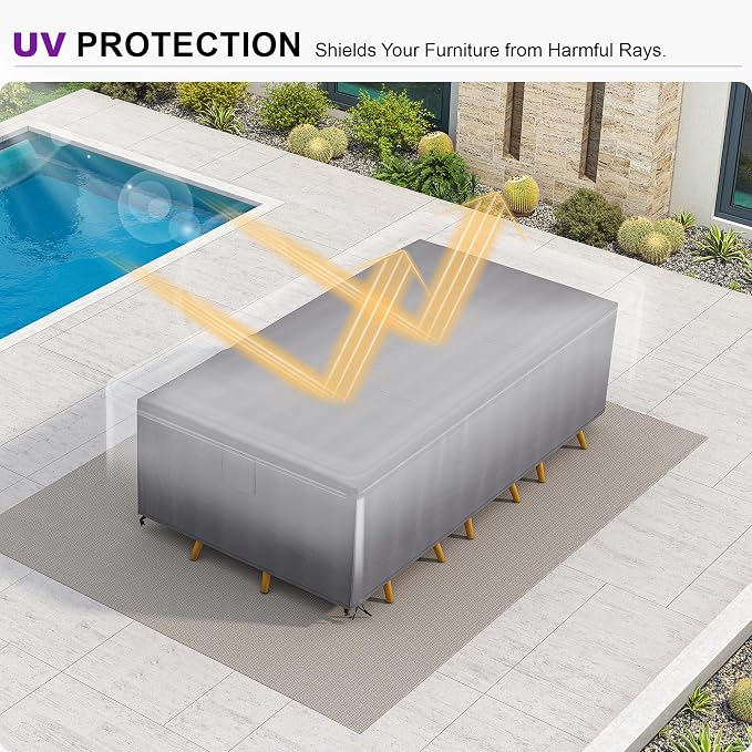 PURPLE LEAF Outdoor Dining Set for 10 with Waterproof Furniture Cover All Weather Patio Dining Set with Rectangular Aluminum Table and Wicker Dining Chairs for Garden Deck Backyard Kitchen, Grey