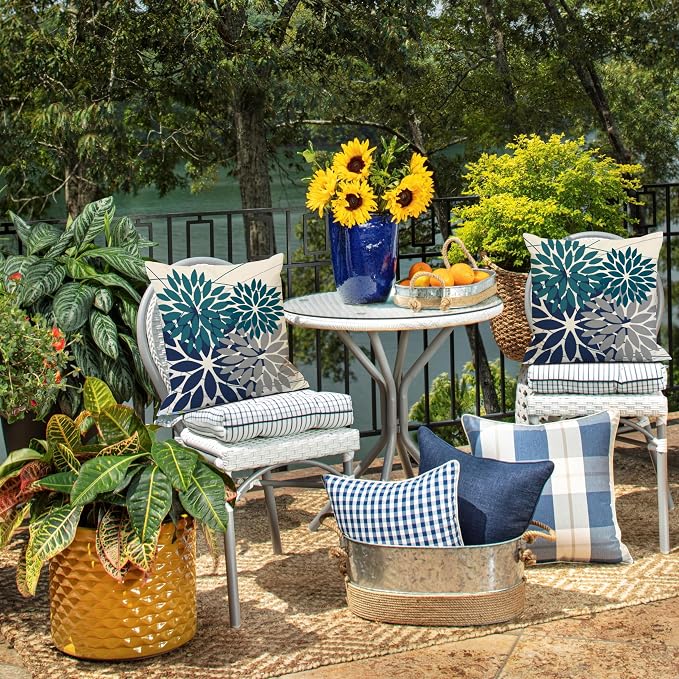 DFXSZ Pack of 2 Outdoor Waterproof Throw Pillow Covers 18x18 Dark Blue Grey | Polyester Colorful Spring Summer Floral Decorative Cushion Cases(NO INSERT),For Couch Patio Funiture Garden Home Decor