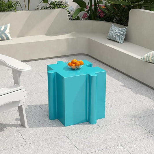 Christopher Knight Home Daton Interlocking Puzzle Outdoor Side Table, Lightweight Concrete Patio Coffee Table, Convex Edge MGO Modular End Table, Creative Set Up for Indoor&Outdoor Use, Sky Blue