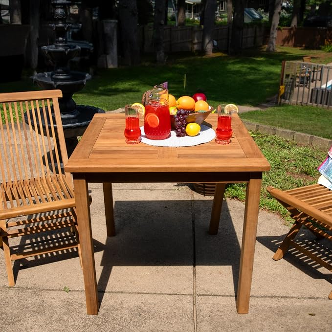 Sunnydaze 4-Person Teak Wood Outdoor Table - Square 32-Inch Patio Dining Table for Outside, Deck, or Balcony - Ideal for Backyard Gatherings