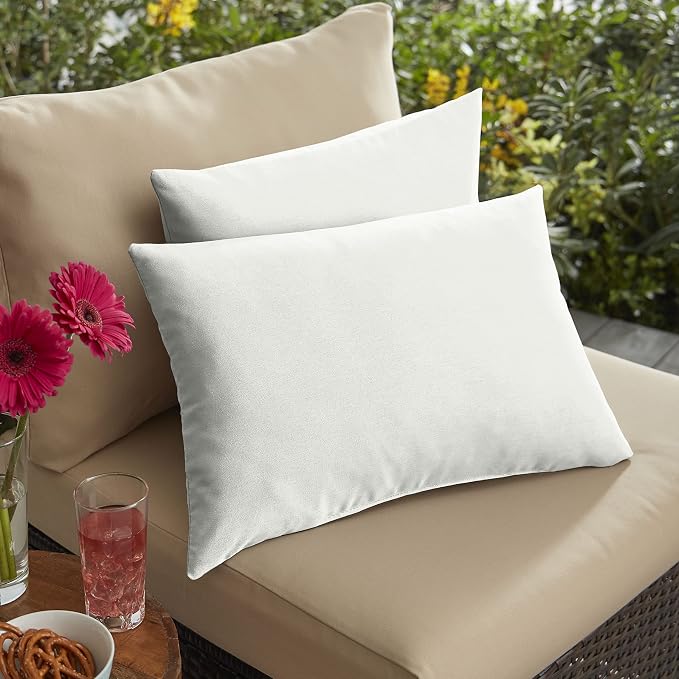Sorra Home x Sunbrella - Indoor/Outdoor Lumbar Pillows Set of 2, 12 x 24, Canvas Natural Ivory