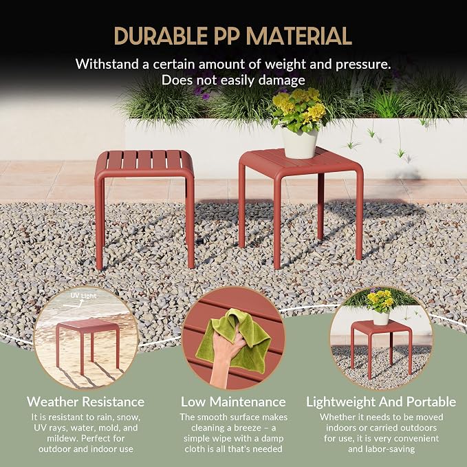 WestinTrends Playa Plastic Modern Outdoor Patio Accent Side Tables (Set of 2), Red