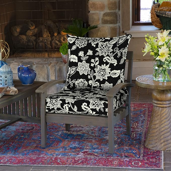 Arden Deep Seat Outdoor Chair Cushion Set (2-Pack), 24 in x 24 in, Weather-Proof, Rain-Proof, Fade Resistant Patio Cushion Set for Chair, Sofa, and Couch Ashland Black Jacobean | Outdoor Sofa, Couch, Conversation Set, Weather-Proof, Rain-Proof, Fade Re...