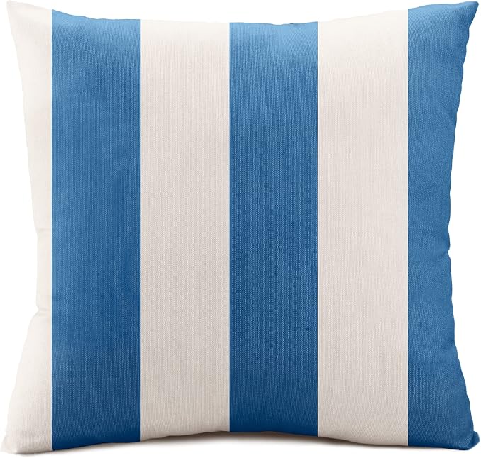 Sunbrella Cabana Stripe White/Blue, Knife Edge, Zippered Opening, 24-inch Pillow Cover (Set of 2), No Insert Included