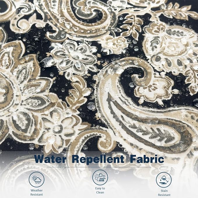 Outdoor Throw Pillow Covers Pack of 2, Decorative Water Repellent Square Pillow Cases with Piping 18x18 Inch, Paisley Black
