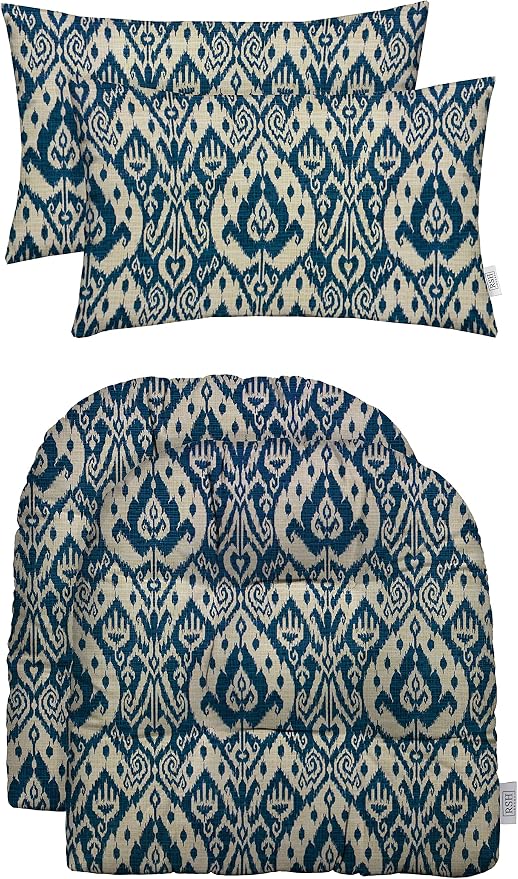 RSH DECOR: Tufted U-Shapes & Lumbars 2 of Each | 19” x 19” & 20" x 12" | Water-Resistant Spun Fabric | Outdoor Wicker Cushions & Support Pillows for Patio Furniture | Ashmore Marine - Made in USA